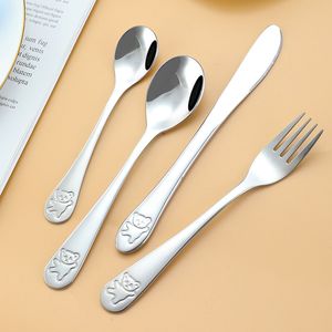 Utensils Set Fork Knife Teaspoon Spoon Food Baby Feeding Children Learning Foods Habit Kids Stainless Steel Cutlery 20221006 E3