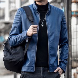 Lightweight Leather Jacket Men Korean Fashion Smart Motorcycle Jacket Biker Coats Stand Collar Casual Autumn