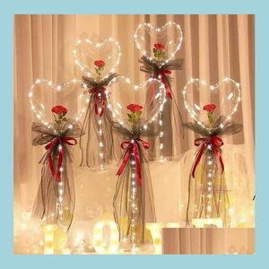 Party Decoration Party Decoration Led Bobo Balloon Flashing Light Heart Shaped Rose Flower Ball Transparent Wedding Valentines Day Gi Dhwsj