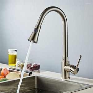 Kitchen Faucets Single Handle Faucet Brass Brushed Nickel Mixer Pull Out Tap Hole Water Cold And