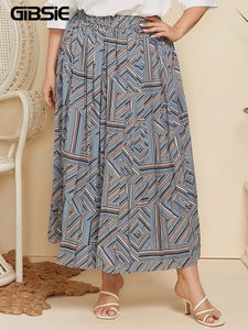 Plus storlek klänningar gibsie plus size geometric tryck veckad maxi långa kjolar kvinnor vår höst mode high elastic midje casual kjol xxxl 4xl 221006