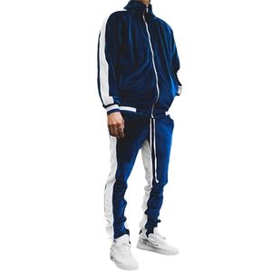 MEN MAWN TRACKSUITS 2 قطعة مجموعة التتبع الرجال الربيع الخريف الخريف سترات الجيب سراويل الجيب غير الرسمية الذهب المخملية بدلة الرياضة مجموعة الركض 221006