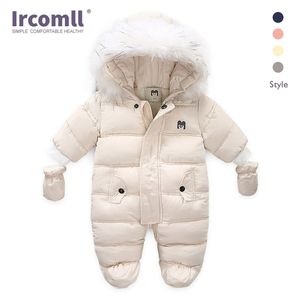 Footies Ircomll Dicker warmer Säuglingsbaby-Overall mit Kapuze innen Fleece Junge Mädchen Winter Herbst Overalls Kinder Oberbekleidung Kinder Schneeanzug 2201006