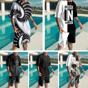 Erkek Trailtsits Yaz Erkekler T-Shirt Erkek Kıyafet Basit Tip Erkekler T-Shirt Kısa Sleeveshorts Büyük boy 3d Baskı 2 Parçalı Set 221006