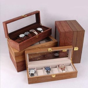 Caixas de assistência 6 slots Slots de madeira Visor de jóias Bracelet Storage Organizer Box Presente para homens Mulheres