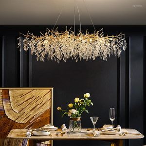 Chandeliers Golden Crystal Chandelier Rectangular Branches Island Decorative Lighting French Luxury Villa Living Room Lamps