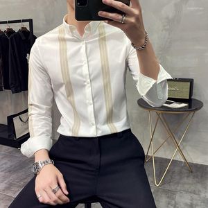 Męskie koszule Wysokiej jakości Striped Men Summer Long Sleeve Slim Fit Business Formal Dress Shirt Social Party Man Camisas