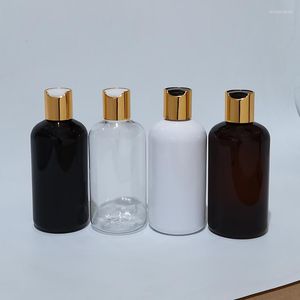 Butelki do przechowywania 250 ml puste białe czarne plastik z złotymi srebrnymi nakładkami dyskami bursztynowymi olejkami eterycznymi kosmetycznymi żel szamponowy