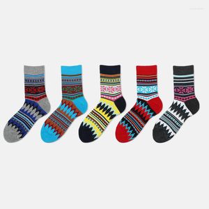 Herrstrumpor 1Pair Novel Retro Geometriska kvinnor Autumn Ethnic Style For Woman Female Funny Colorful Sock Calcetines Meias