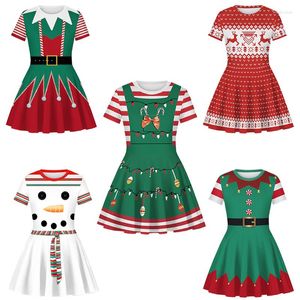 Abiti da ragazza Simpatico cartone animato Stampa Abito natalizio Moda Sezione sottile Poliestere Ragazze 7-12 anni Abbigliamento per bambini Costume di Halloween per bambini