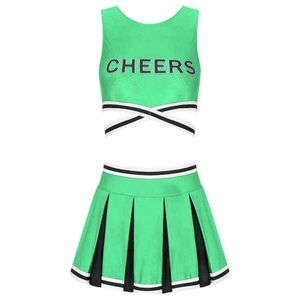 Women's Tracksuits Womens Cheerleading Uniform Ladies School Girls Cosplay Dance Come Letter Printing Crop Top with Color Block Pleated Skirt T220909