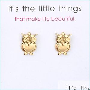 Stud Personality Owl Earrings Alloy Exquisite Gold Sier Colors Stud Womens Wisdom Charming Card Jewelry Gifts For Girls Drop Lulubaby Dhzvw