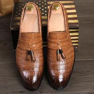 Роскошные крокодильные оксфордские туфли заостренные пальцы на один стильный винтажный кисточка мужская мода формальная повседневная обувь бизнес-обувь 38-47