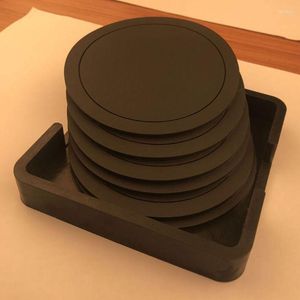 Bordmattor 7st icke-halkis silikon dricksupps￤ttning Holder Cup Mat Round Coffee Svart bordsskiva f￶r hemmakontor