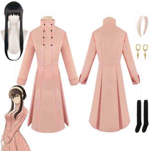 Anime Spy X Famiglia Yor Forger Costume Cosplay Abito rosa Orecchino Vestito da donna Vestiti di carnevale di Halloween H220801