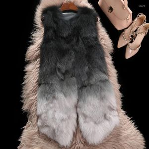 Women's Fur Color Gradual Real Raccoon Vests Waistcoats Women Fashion Sleeveless Natural Jackets And Coats For Autumn Winter