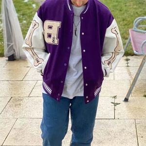 Jaqueta Masculina Varsity Bomber Jacket Harajuku Korea Bone Letter Patchwork Hip Hop Streetwear Single Bbreasted Baseball Coats Unisex College 220930