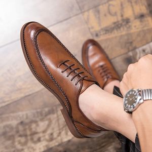 Deluxe-Brogue-Oxford-Schuhe, schlicht, mit Nähten, Schnürung, spitzer Zehenbereich, modische Business-Schuhe für Herren, verschiedene Größen 38–47