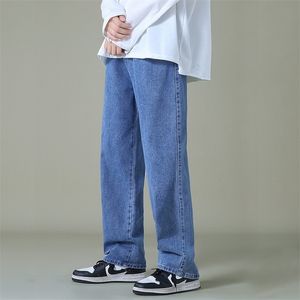 Men S Jeans Streetwear Blue Blue Leg Wide Style Coreano Fashion Moda Straight Faggy Denim pantalones para adolescentes 221006
