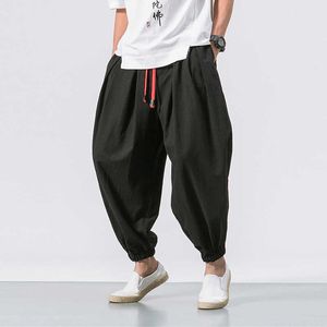 Pantaloni da uomo Harem Uomo in lino oversize Moda Streetwear Pantaloni larghi Harajuku Solid Casual maschile G220929