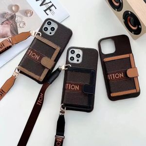Beautiful Crossbody Card Wallet Designer Phone Cases for Samsung Galaxy S10 S20 S21 S22 NOTE Plus Ultra Hangbag Brown Flower Retro Case Cover