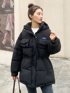 女性のダウンパーカス秋の冬のフード付きパフジャケット女性特大の濃厚な暖かいパーカス女性スリムソリッド韓国綿パッド付きコート220930
