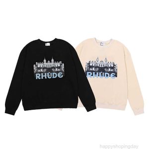 Herren-Kapuzenpullover, Sweatshirts, kleiner Schönheitstrend, Rhude, hochauflösender Castle-Druck, hochwertiger Baumwoll-Frottee-Rundhalspullover für Männer und Frauen