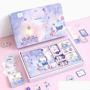Notepads Notepads Fairy Tale Notebook With Stickers Tape Hand Book Set Gift Box Pink Purple Girl Diary Student School Stationery Chri Dhgxk