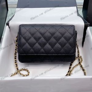 Womens Classic Caviar Wallet مع حقائب مصممة سلسلة أعلى القابض الجلدية استئناف الجهاز الذهبي الماس Crossbody Choulder Multi - Card Luxury Handbags Presh 19x12cm