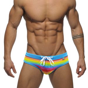 Men's Swimwear Men Swimming Briefs Trendy Stitching Color Low Waist Sexy Cord Surfboard Pad PushUp Pride Day Strips J220913