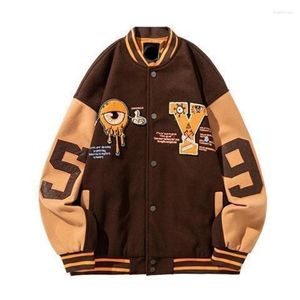 Jackets masculinos de beisebol de hiphop masculino masculino Homens de outono de outono casacos de inverno casual uniforme casual marrom de tamanho grande