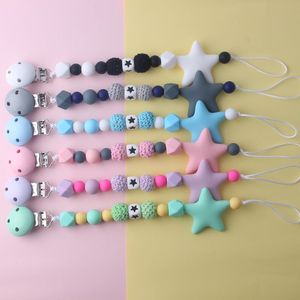 Party Favor Baby Pacifier Clips Silicone Beads Star Clip Cute Soother Holder Infant Nipple Teether Newborn Chew Toys Feeding Accessories RRB16046