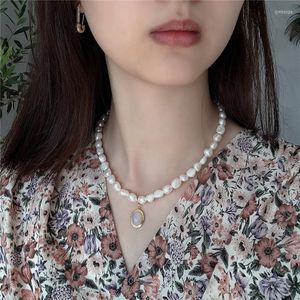 Pendantes Pofunuo Estilo francés Real 925 STERLING Silver White Opal Charm Chain Collar Collar Mujeres COCHO DE JEJITA DE BODA DE LUXURA