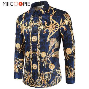 Herren-Freizeithemden, edler Stil, Barock-Männer-Hemdkleid, modisches Design, Leopardenmuster, langärmelig, Herren-Blumenhemden, Revers-Knopf, Camisa, Streetwear, T221006