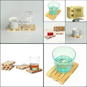 Mats Pads Wholesale-4Pcs/Set Coasters Crate Cup Pallet Protective Mug Mat Cute Wood Retro Holder Mini Wooden Coasters1 Drop Delivery Dhvxj