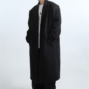 Men's Wool Blends Mauroicardi Autumn Winter Long Oversized Warm Soft Black Trench Coat Men with Shoulder Pads Loose Casual Korean Fashion Overcoat 220930
