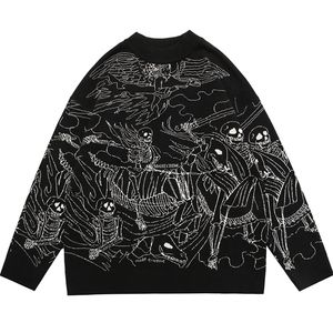 Swery dla kobiet w stylu dzianiny sweter harajuku ukiyo-e w stylu czaszki graffiti pullover jesienne streetwearu SWEATER MĘŻCZYK