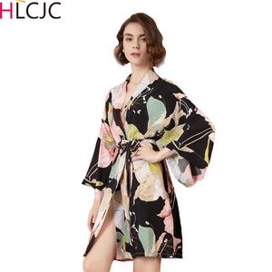 Kadın pijama 2022 yeni seksi iç çamaşırı pamuk kimono bornoz borular çiçek baskı elbiseleri saten bornoz bayanlar giyinme elbise pijama büyük boyutu T221006