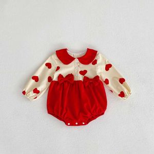 Rompers 2022 Autumn Girl New Toddler Love Print Long Sleeve Phemsuit Baby Double Bows Fashion Romper Infant Casual Cotton Oneie Costume J220922