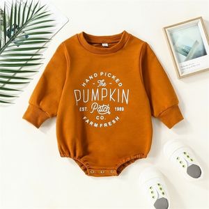 Footies Focusnorm 024m Cadılar Bayramı Toddler Bebek Bebek Erkek Tulum Kabak Mektubu Baskı Uzun Kollu Sweatshirt Romper 2201006