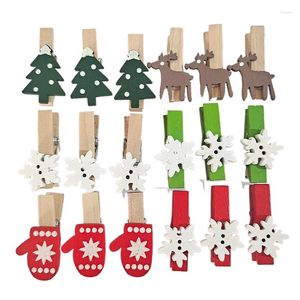 Decorazioni natalizie 12 pezzi clip di legno fiocco di neve clip di legno mini vestiti Po carta molletta molletta molletta artigianale per Navidad