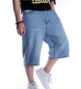 QNPQYX New Mens streetwear pants Loose Baggy Denim Short Men Jeans Fashion Streetwear Hip Hop Long 3/4 Capri Cargo Shorts Pocket Male Blue