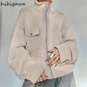 Women's Knits Tees Oversized Cardigan Wome's Clothing Turtleneck Casual Zipper Sueter Muejer Loose Pocket Knitted Sweater Coat Pull Femme 221006