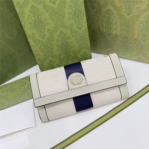 Utsökta bokstäver hårdvara plånböcker färger stripe designer läder handväska kvinnor vända långa väskor dragkedja påse med låda med låda