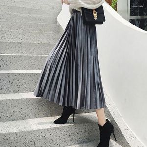 Skirts Velvet Pleated Skirt Women's Spring And Autumn Clothing 2022 Long High Waist Woman Mujer Faldas Saias Mulher