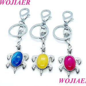 Nyckelringar Natural Crystal Stone Turtle Pendant Car Key For Lady Men Bag Decoration Keyrings Buckle Holder Christmas Gift MJFashion Dhchw