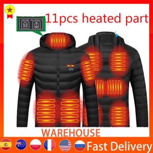 Jackor 11 områden Electric uppvärmd Vest USB -uppvärmning Huven Cotton Coat Camping Vandring Jakt Termisk varmare jacka Y2210