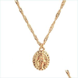 Pendant Necklaces Religious Vintage Virgin Mary Pendant Necklace Alloy Round Catholic Medallion Prayer Jewelry Gift For M Carshop2006 Dhrqw