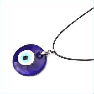 Pendant Necklaces Turkey Blue Evil Eyes Pendant Necklaces Alloy Chain Rock Amet Jewelry Leather Chains Handmade Enamel Evi Bdejewelry Dh0Za