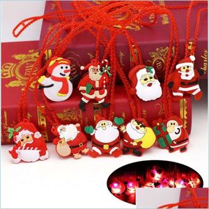 Decorazioni natalizie Christmas Light Up Lampeggiante Collana Decorazioni Bambini Glow Cartoon Babbo Natale Pendent Party Led Toys Suppl Dhmnf